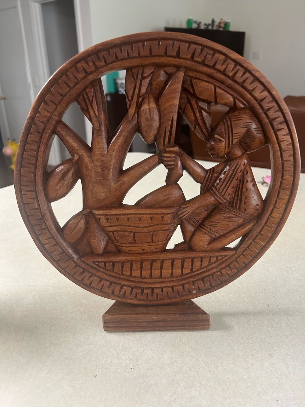 Handcrafted Brown Wooden Home Art Sculpture - Rustic Carved Figure
